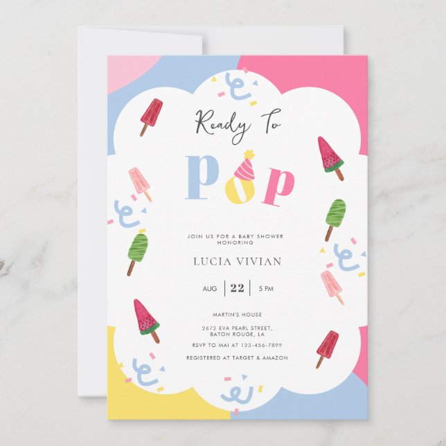 Invitation Popsicle coloré prêt à pop Baby shower (Devant)