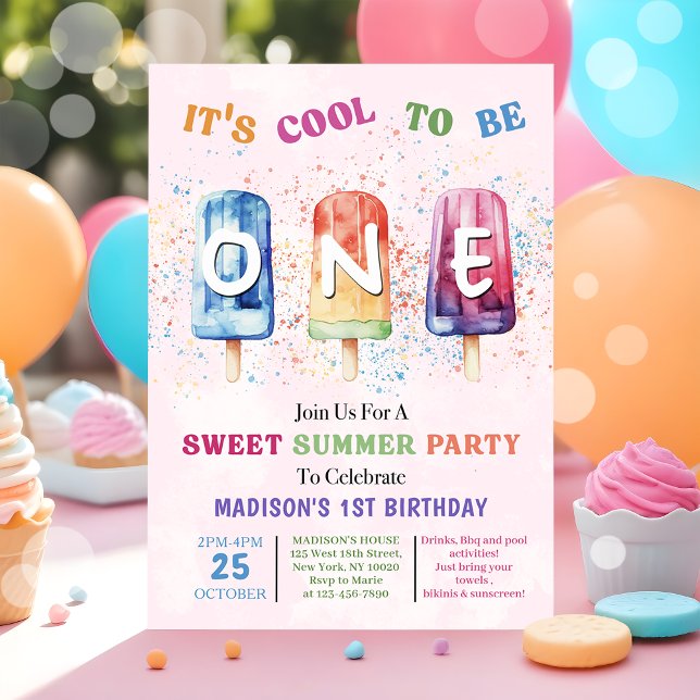Invitation Popsicle Cool de fête un 1er anniversaire Invitati (Créateur téléchargé)