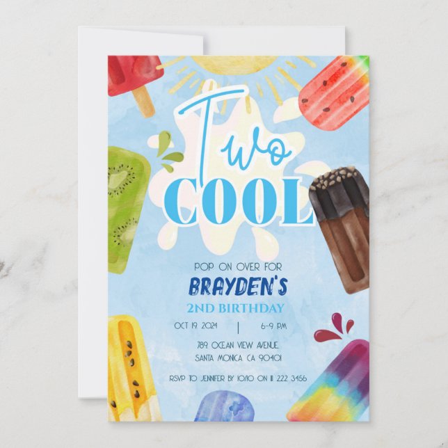 Invitation Popsicle Deux Cool Summer Boy 2e anniversaire (Devant)