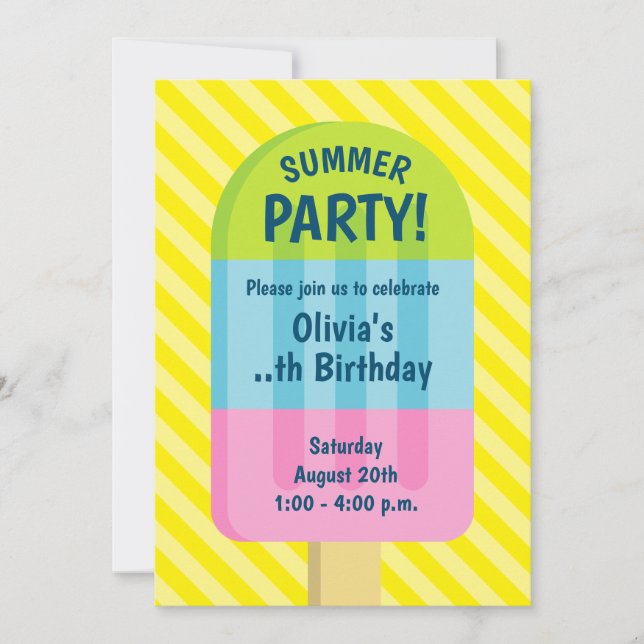 Invitation Popsicle glaces enfant été fête d'anniversaire (Devant)