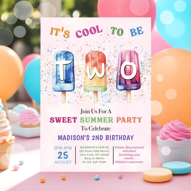 Invitation Popsicle Party Deux Cool 2e anniversaire Invitatio (Créateur téléchargé)