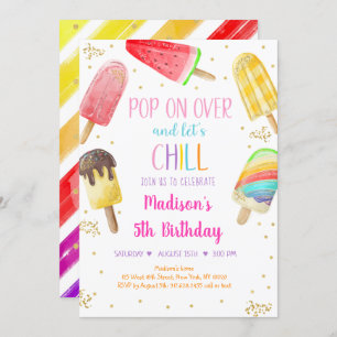 Invitation Popsicle Rainbow Rose Gold Girl Anniversaire