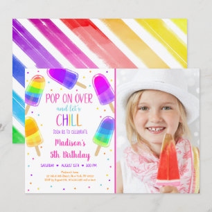 Invitation Popsicle Rainbow Rose Gold Girl Anniversaire
