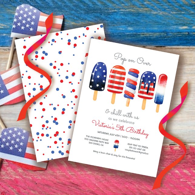 Invitation Popsicle rouge blanc & bleu 4 juillet patriotique (Créateur téléchargé)