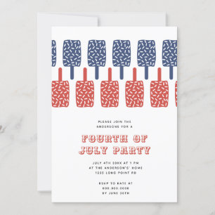 Invitation Popsicles rouges et bleus modernes 4 juillet