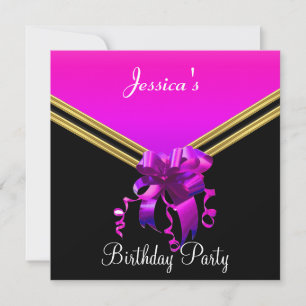 Invitation populaire de fête rose noir et nœud