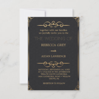 Invitation Populaire Elegant Black Gold Faux Foil Script Wedd