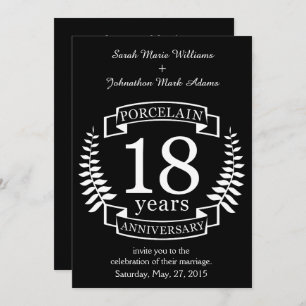 Invitation Porcelaine traditionnelle mariage anniversaire 18 