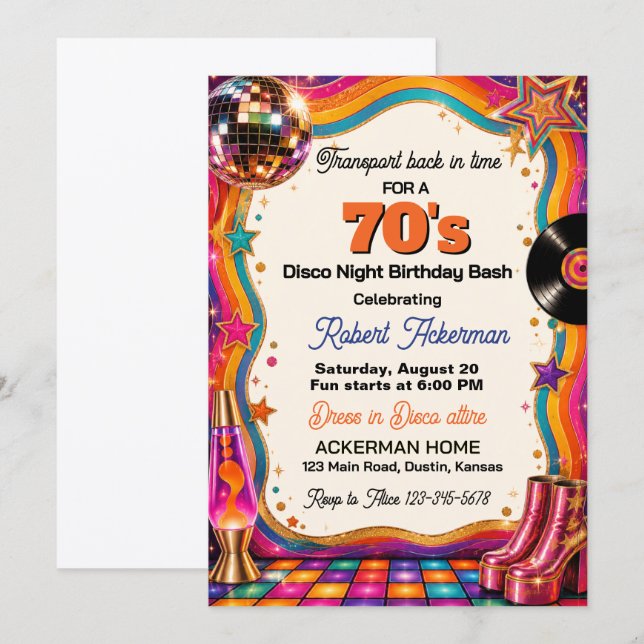 Invitation Portail Temporel Rétro Soirée Disco 70 ans Fête d' (Devant / Derrière)