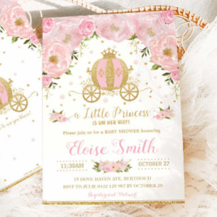 Invitation Porte-Baby shower rose Floral Little Princess