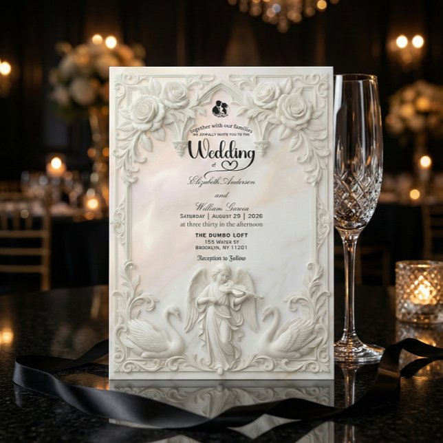 Invitation Porte Baroque Rococo Ornée avec Ange de Mariage (Créateur téléchargé)