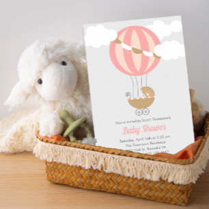 Invitation Porte bébé Baby shower de fille à ballons