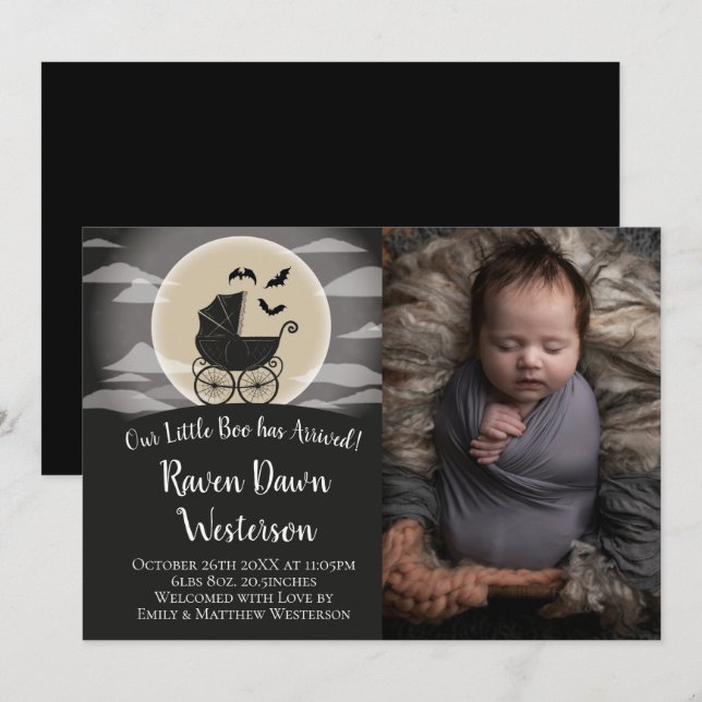 Invitation Porte-bébé gothique Halloween Anniversation de nai (Devant / Derrière)