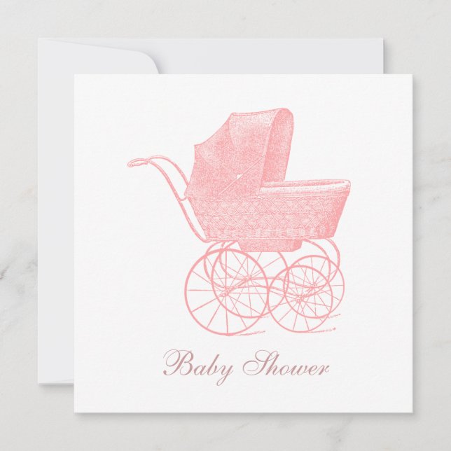 Invitation Porte bébé rose vintage Douche fille bébé (Devant)