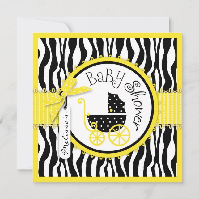 Invitation Porte-bébé, Zebra Imprimer Baby shower jaune (Devant)