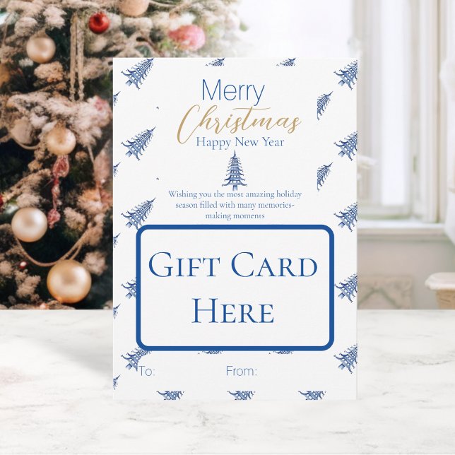 Invitation Porte-carte-cadeau de sapin de Noël Pagode Bleue (Blue Pagoda Christmas Tree Gift Card Holder)