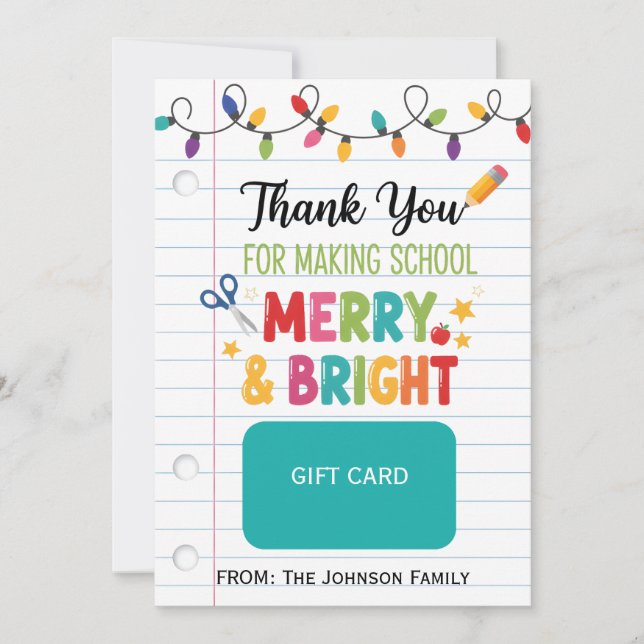 Invitation Porte-carte-cadeau pour enseignant Noël Joyeux et  (Devant)