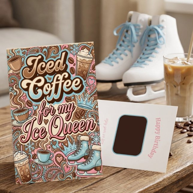 Invitation Porte-carte cadeau Retro Iced Coffee Ice Queen (Coffee gift card holder for ice skater friend)