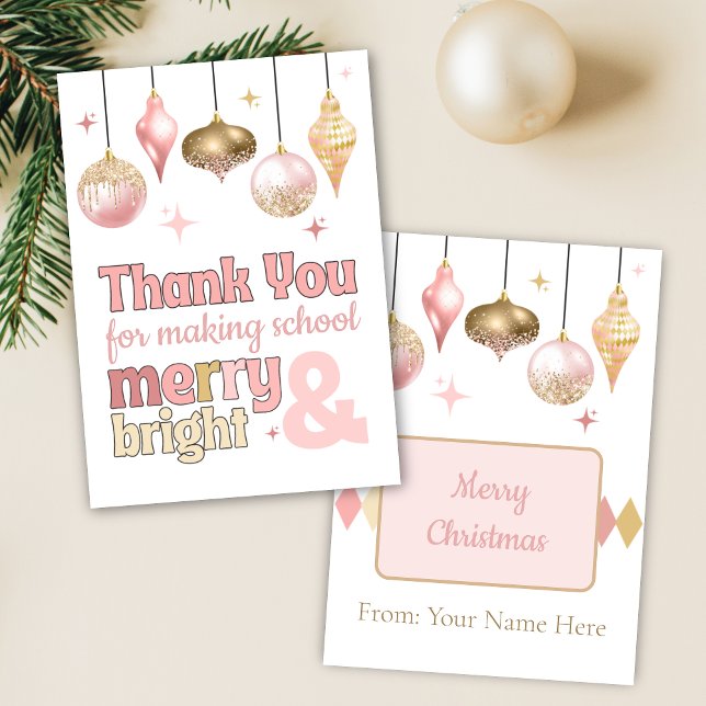 Invitation Porte-cartes cadeaux de remerciement pour Noël en  (pink and gold retro teacher appreciation gift card holders for christmas holiday gift giving ideas)