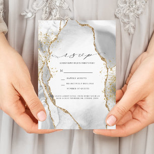 Invitation Porte d'agate blanc, or et gris RSVP