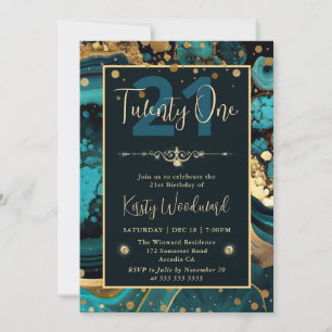 Invitation Porte d'anniversaire de luxe Turquoise et Gold Foi