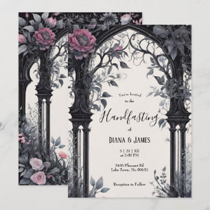 Invitation Porte de jardin fleuri rose gothique Pagan