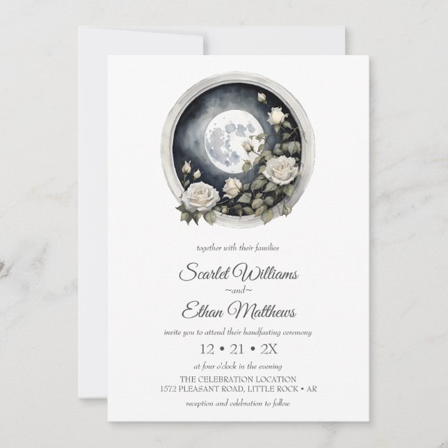 Invitation Porte de la lune de Boho foncé Jardin Rose blanche (Devant)