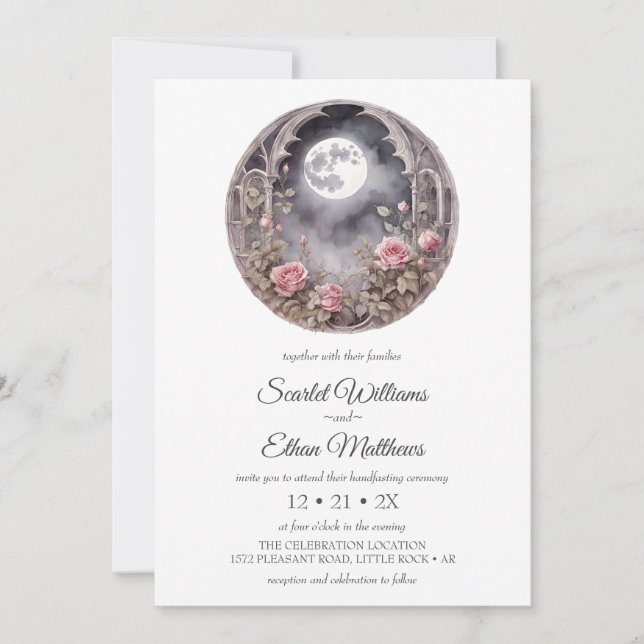 Invitation Porte de lune de Boho foncé Jardin rose rose rose  (Devant)