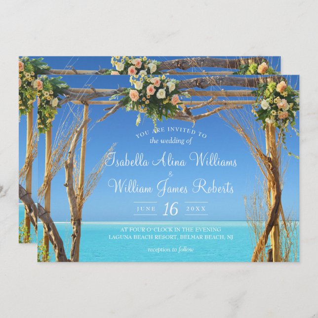 Invitation Porte de mariage Floral Summer Beach (Devant / Derrière)