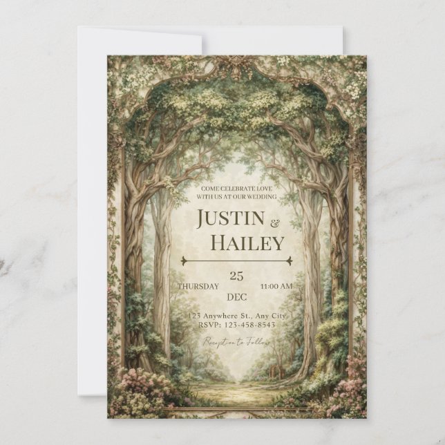 Invitation Porte de mariage ornée de fleurs de forêt (Devant)