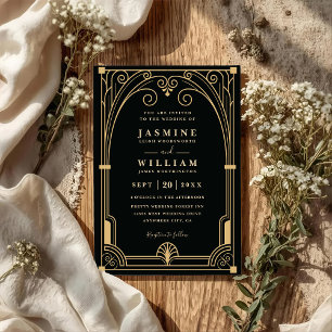 Invitation Porte Décor Art Or Noir Luxe Code QR Mariage
