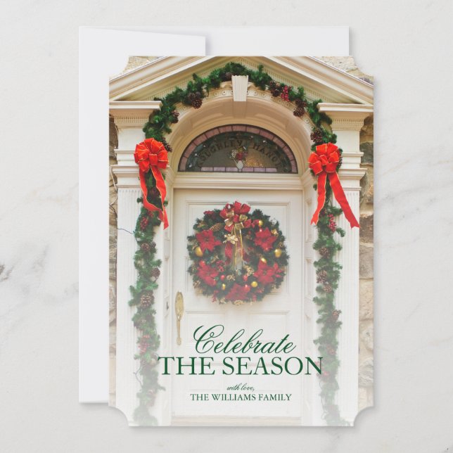 Invitation Porte d'entrée avec couronne de Noël (Devant)