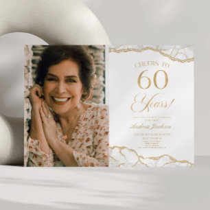 Invitation Porte d'or blanc photo 60e fête d'anniversaire
