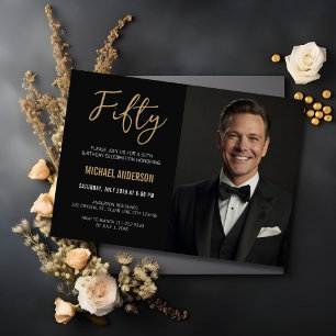 Invitation Porte d'or noir moderne 50e anniversaire Photo