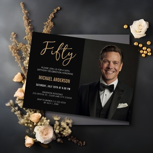 Invitation Porte d'or noir moderne 50e anniversaire Photo (Créateur téléchargé)