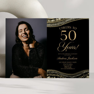 Invitation Porte d'or noir photo 50e fête d'anniversaire