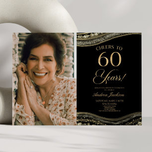 Invitation Porte d'or noir photo 60e fête d'anniversaire