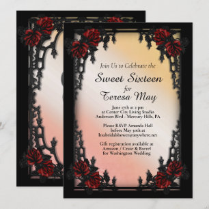Invitation Porte en fer gothique rouge Rose Sweet sixteen
