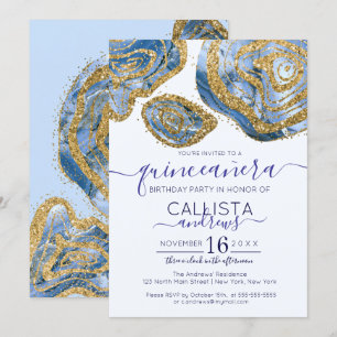 Invitation Porte en marbre bleu or de luxe Parties scintillan