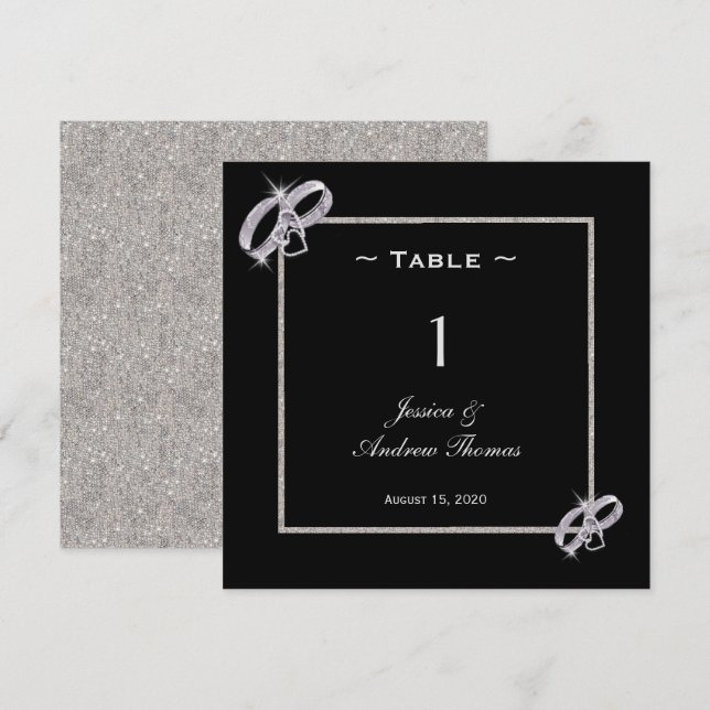 Invitation Porte-noms de table Mariage Diamant Classe Argent (Devant / Derrière)