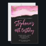 Invitation Porte rose et or Black Bold 40e anniversaire<br><div class="desc">Une invitation à l'anniversaire de 40e anniversaire de style manuscrit moderne et glamour. Vous pouvez customiser cet invitation pour une autre célébration d'anniversaire. Il présente une parties scintillant d'or et une image graphique en art numérique rose agate qui imprime comme une photo. Les couleurs arrière - plan et police sont...</div>