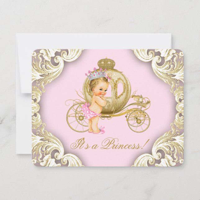Invitation Porte rose et or filles Princesse Baby shower (Devant)