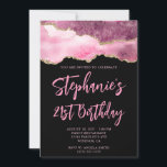 Invitation Porte rose et or Noir gras 21e anniversaire<br><div class="desc">Une invitation à 21e anniversaire de style manuscrit moderne et glamour. Vous pouvez customiser cet invitation pour une autre célébration d'anniversaire. Il présente une parties scintillant d'or et une image graphique en art numérique rose agate qui imprime comme une photo. Les couleurs arrière - plan et police sont personnalisables.</div>