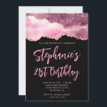 Invitation Porte rose et or Noir gras 21e anniversaire<br><div class="desc">Une invitation à 21e anniversaire de style manuscrit moderne et glamour. Vous pouvez customiser cet invitation pour une autre célébration d'anniversaire. Il présente une parties scintillant d'or et une image graphique en art numérique rose agate qui imprime comme une photo. Les couleurs arrière - plan et police sont personnalisables.</div>