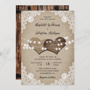 Invitation Porte rustique Grange Beige Blanc Burlap Mariage d