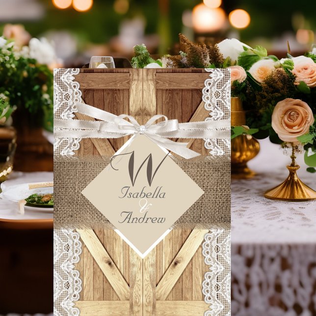 Invitation Porte Rustique Mariage Beige Blanc Dentelle Bois B (Créateur téléchargé)