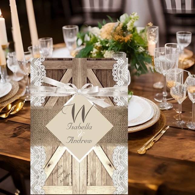 Invitation Porte Rustique Mariage Dentelle Beige Bois Burlap  (Créateur téléchargé)