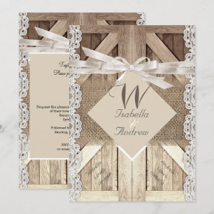 Invitation Porte Rustique Mariage Dentelle Bois Burlap Écritu
