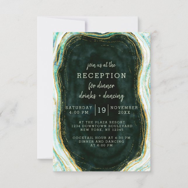 Invitation Porte turquoise Vert & Or Marbre Mariage Réception (Devant)