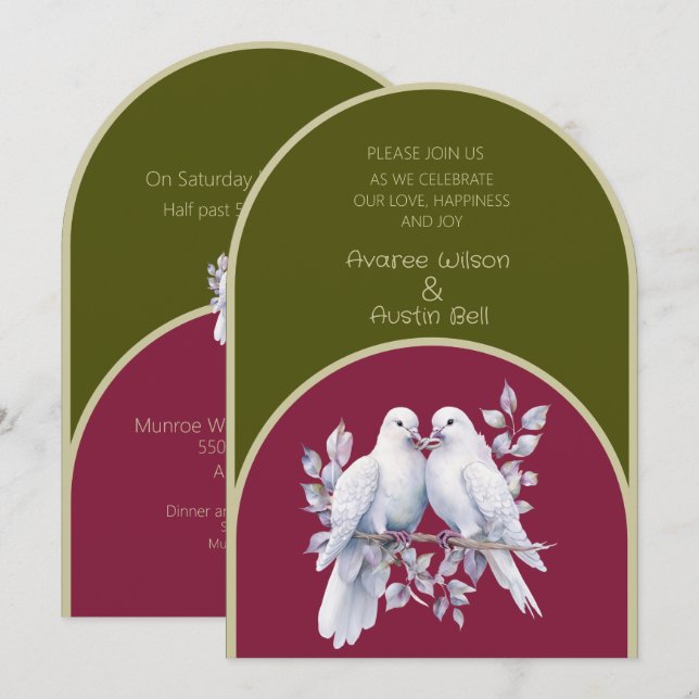 Invitation Portes Anneaux Olive Vert Bourgogne Jaune Arc (Devant / Derrière)